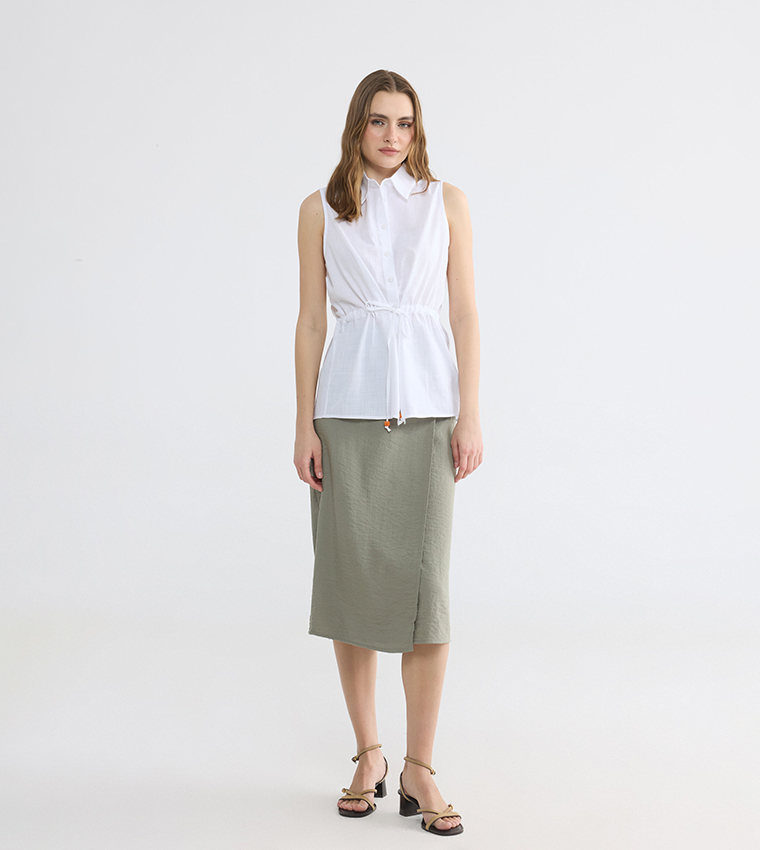 Drawstring Waist Collared Sleeveless Shirt