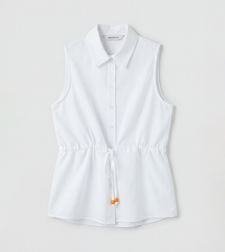 Drawstring Waist Collared Sleeveless Shirt