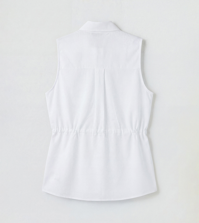 Drawstring Waist Collared Sleeveless Shirt