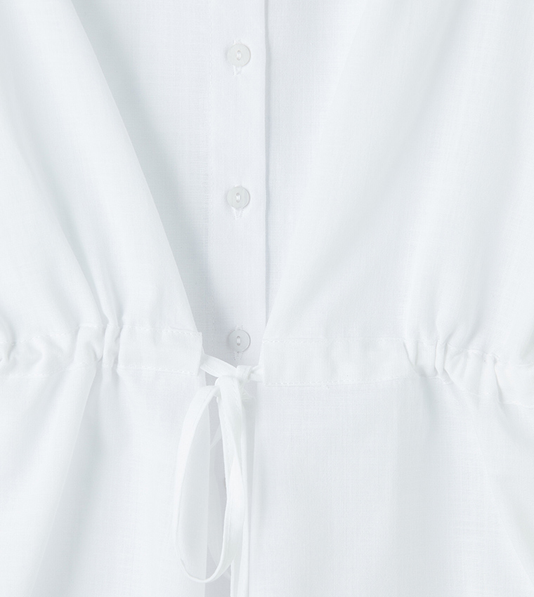 Drawstring Waist Collared Sleeveless Shirt