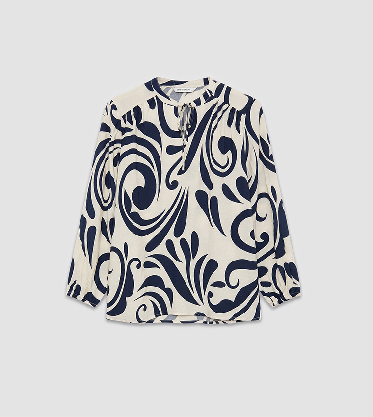 Swirl Print Tie-Up Long Sleeves Top