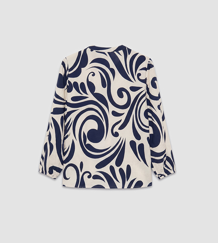 Swirl Print Tie-Up Long Sleeves Top