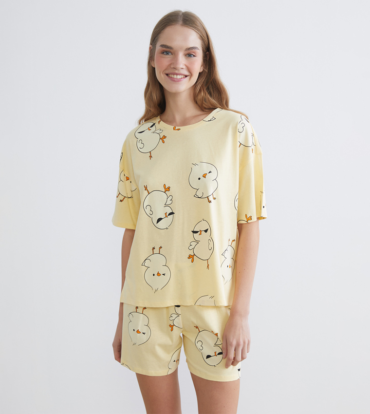 Printed Crew Neck Shorty Pyjama Set