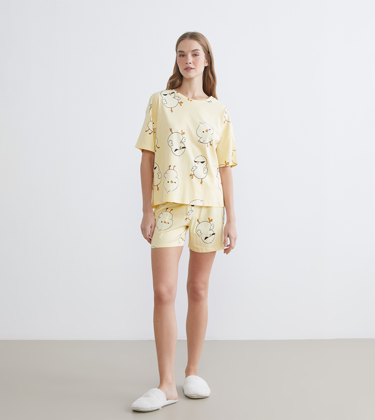 Printed Crew Neck Shorty Pyjama Set