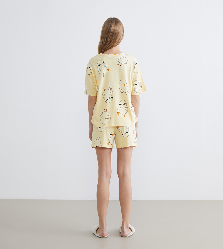Printed Crew Neck Shorty Pyjama Set