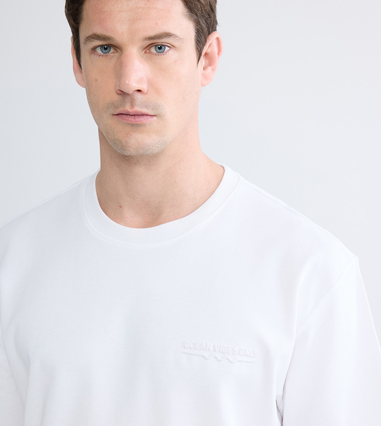 Embossed Crew Neck Loose Fit T-Shirt