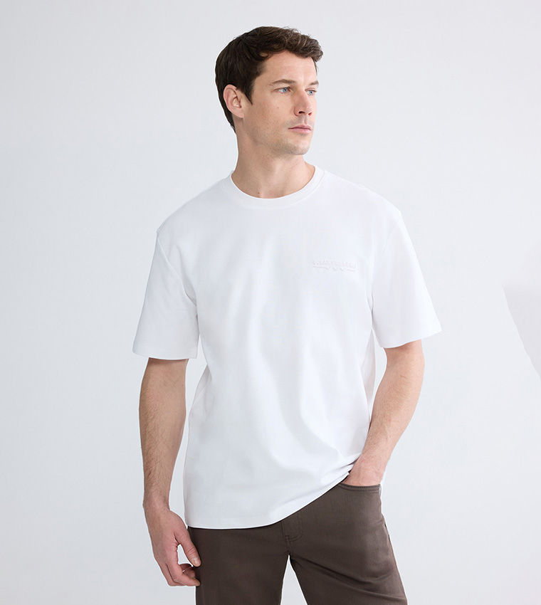 Embossed Crew Neck Loose Fit T-Shirt