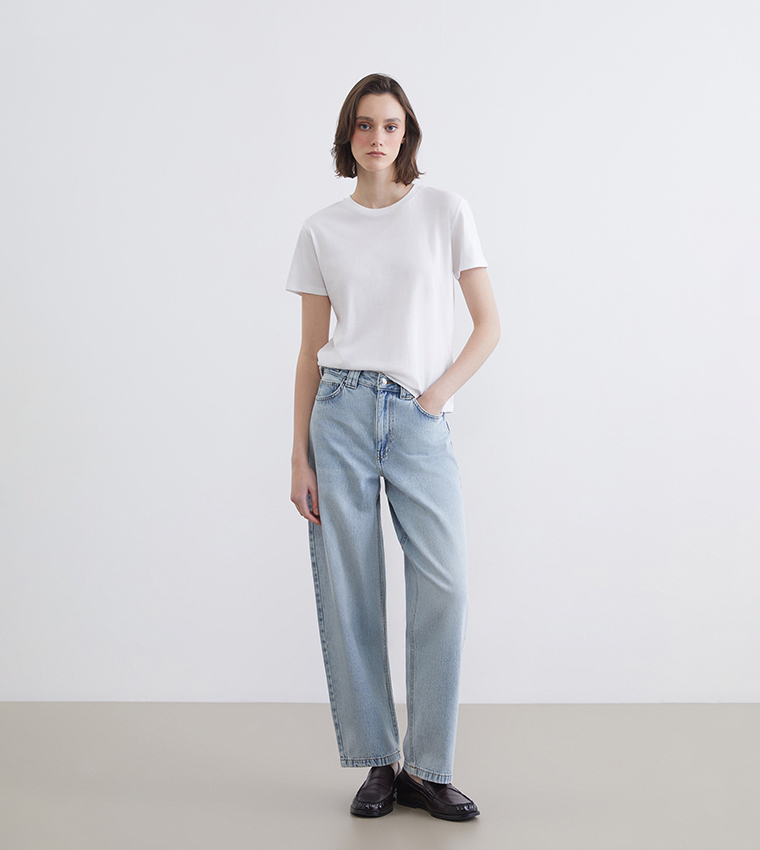 Washed High Waist Baggy Fit Jeans