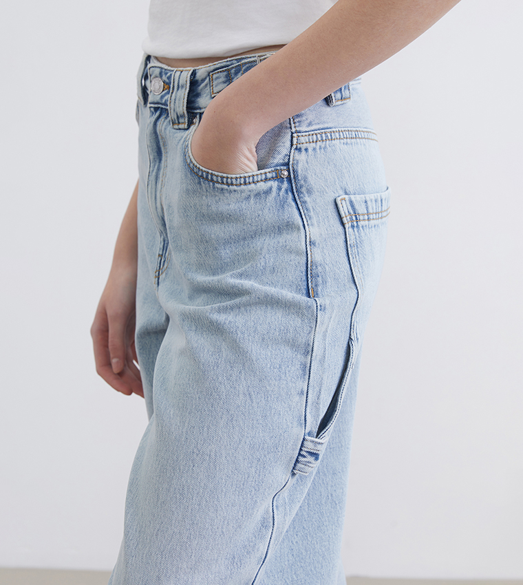 Washed High Waist Baggy Fit Jeans