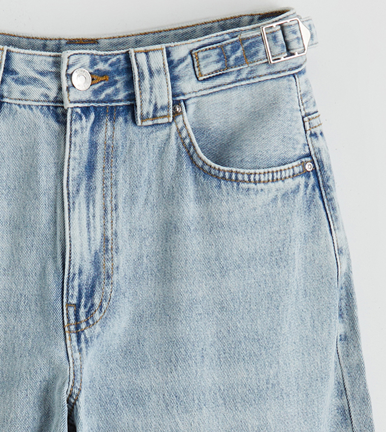 Washed High Waist Baggy Fit Jeans