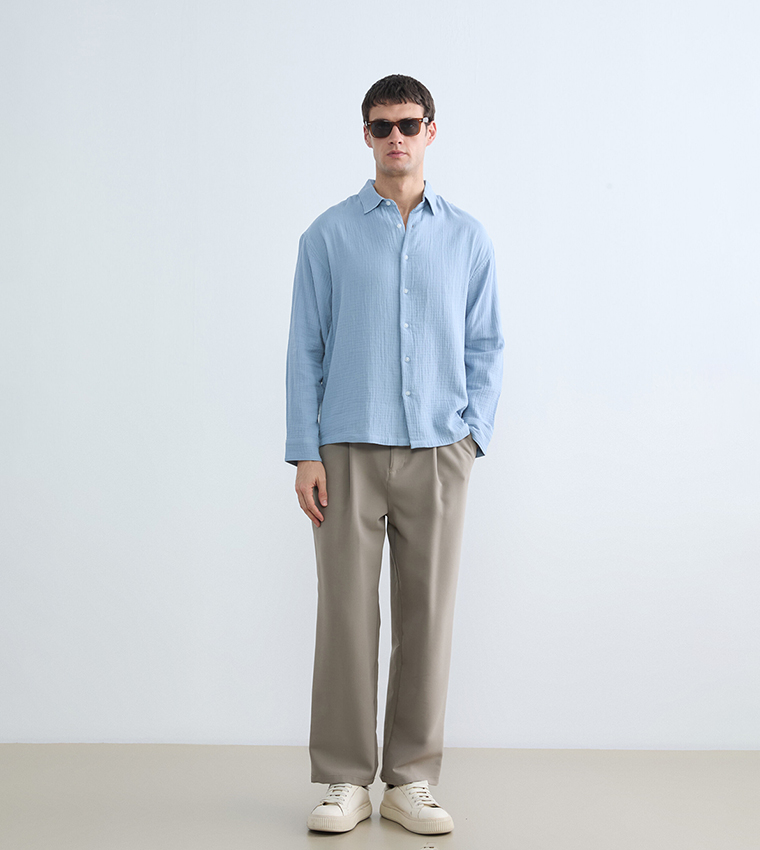 Textured Long Sleeves Muslin Shirt