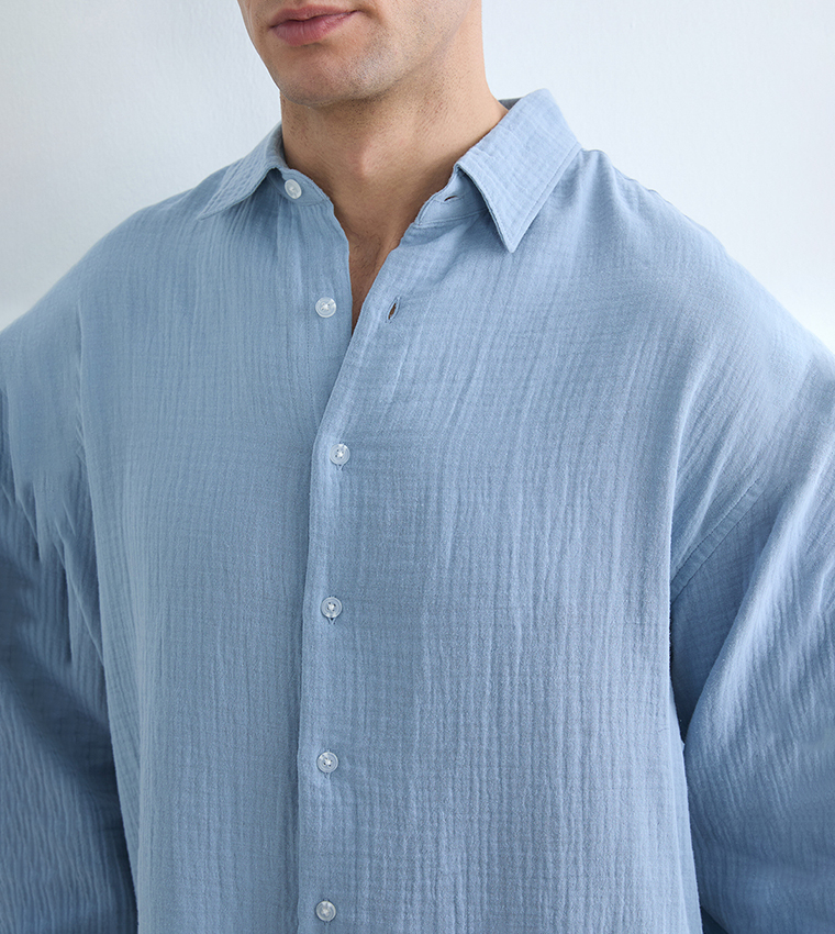 Textured Long Sleeves Muslin Shirt