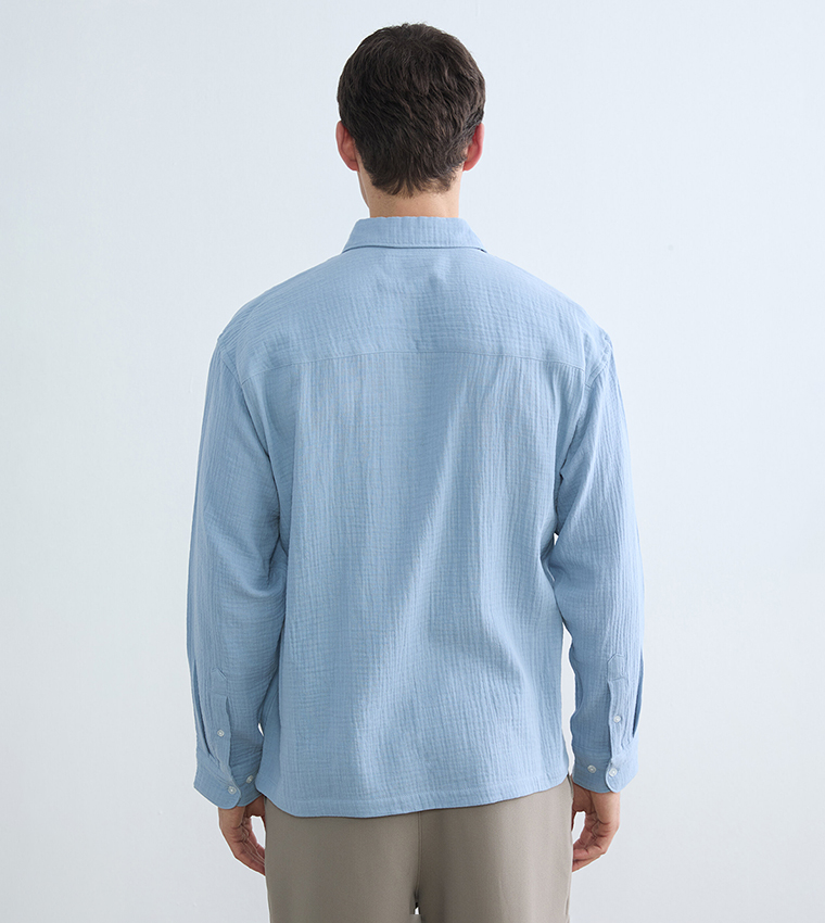 Textured Long Sleeves Muslin Shirt