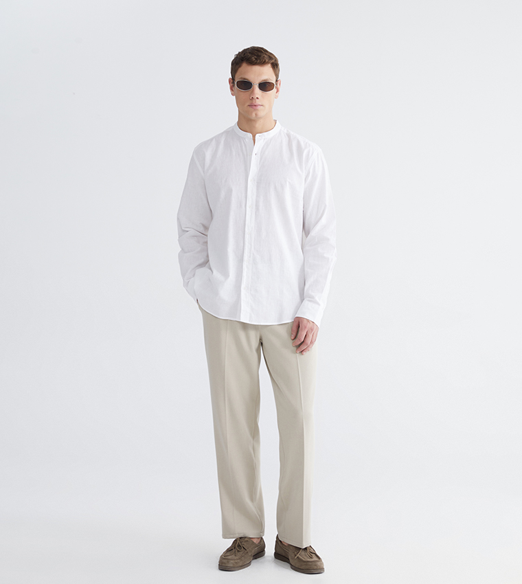 قميص رجالي كاجوال سادة كم طويل 