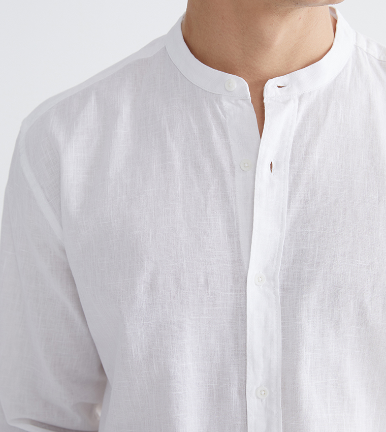 قميص رجالي كاجوال سادة كم طويل 