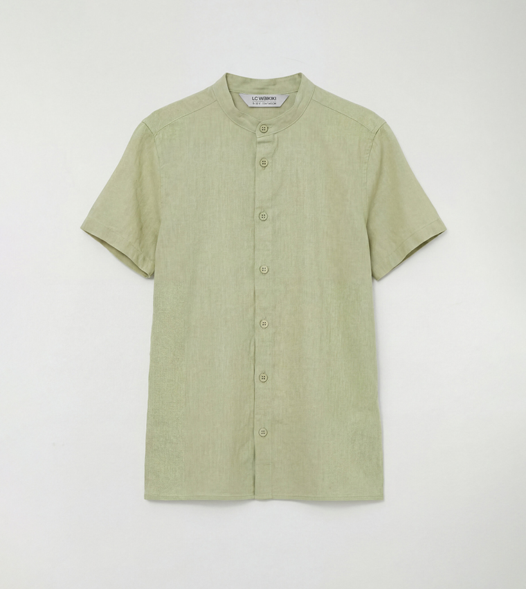 Solid Mandarin Collar Shirt