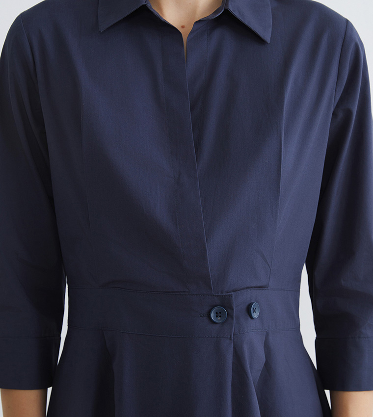 فستان ميدي سادة بقبة كم 3/4