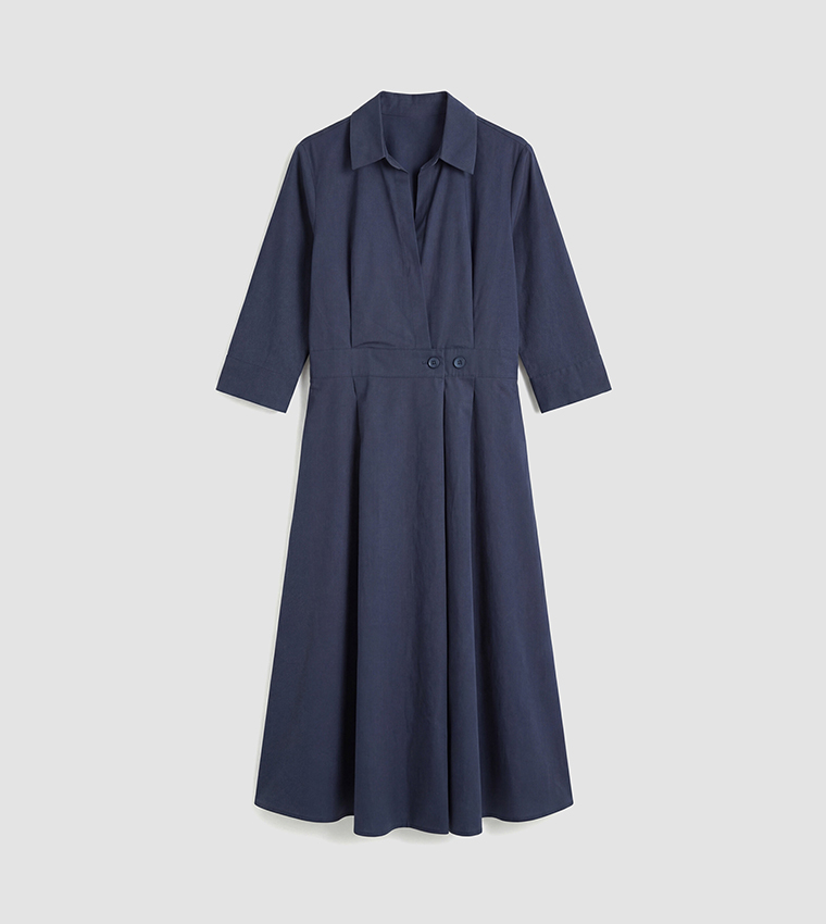 فستان ميدي سادة بقبة كم 3/4