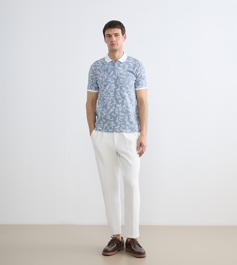 Patterned Short Sleeves Pique Polo T-Shirt