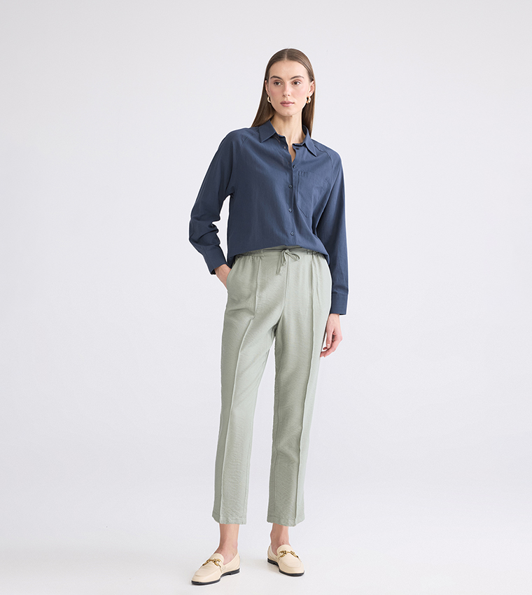 Drawstring Waist Slim Fit Trousers