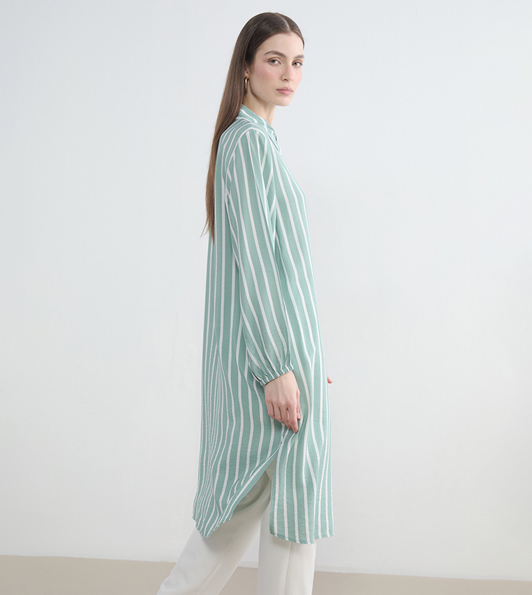 Modest Striped Long Sleeves Shirt Tunic