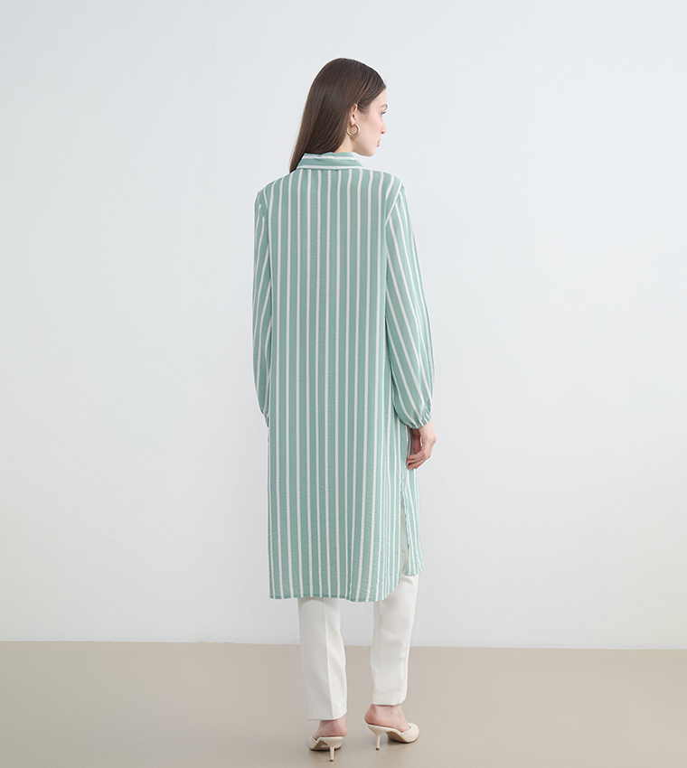 Modest Striped Long Sleeves Shirt Tunic