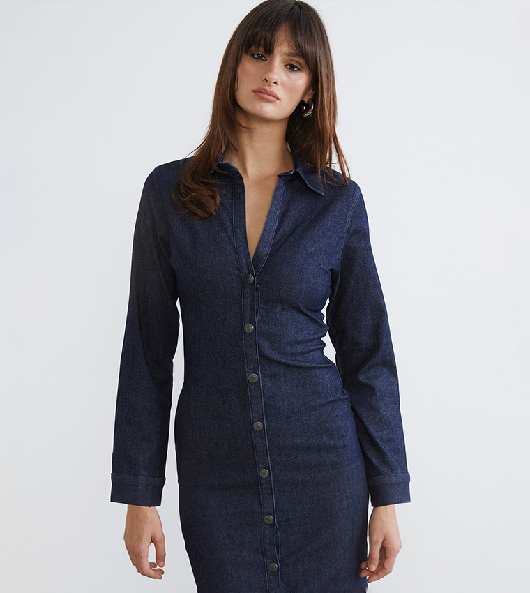 Washed Midi Shirt Denim Dress
