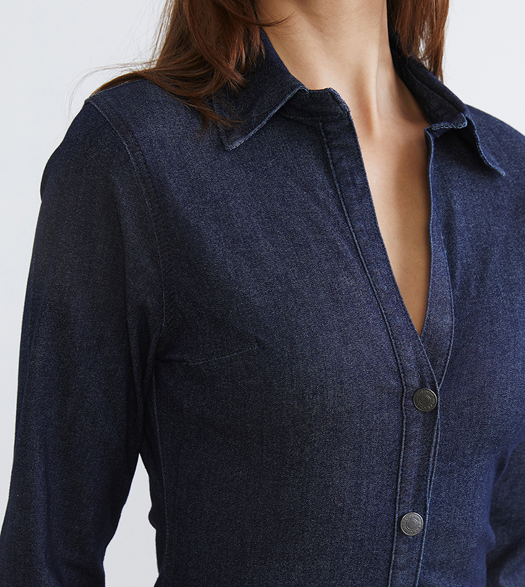 Washed Midi Shirt Denim Dress