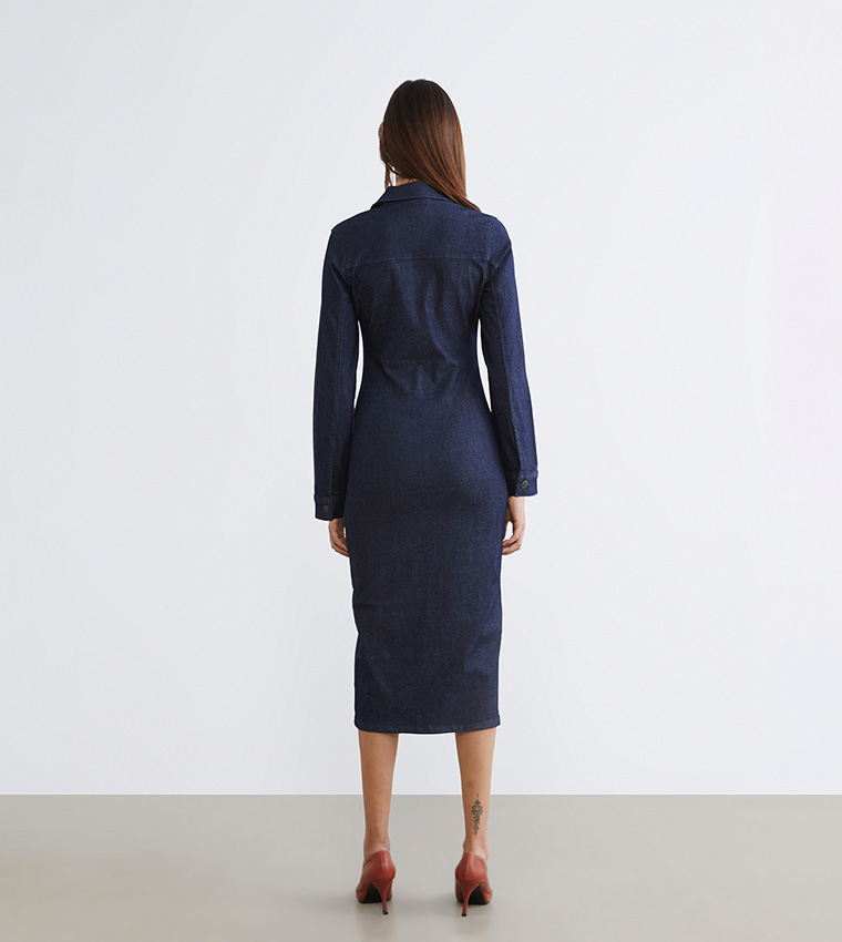 Washed Midi Shirt Denim Dress