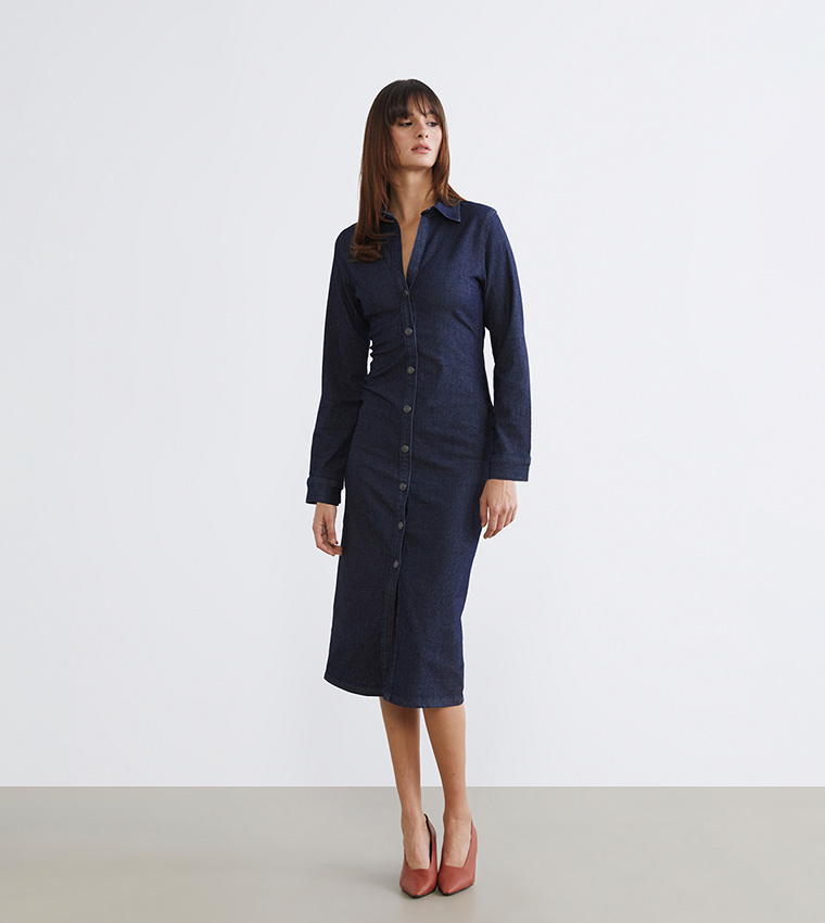 Washed Midi Shirt Denim Dress