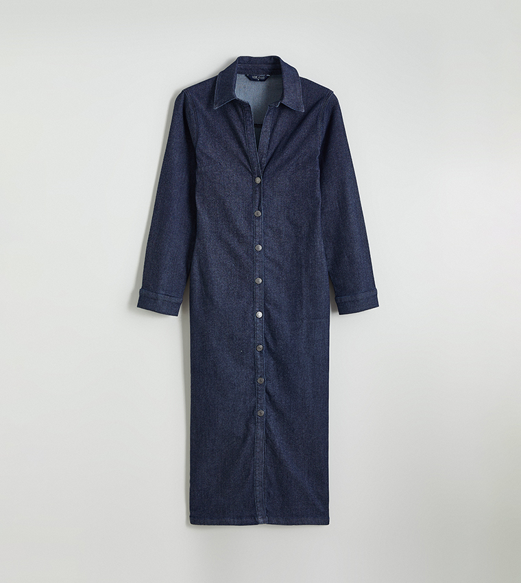 Washed Midi Shirt Denim Dress