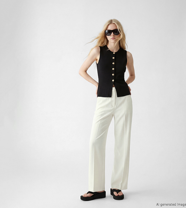 High Waist Straight Fit Trousers