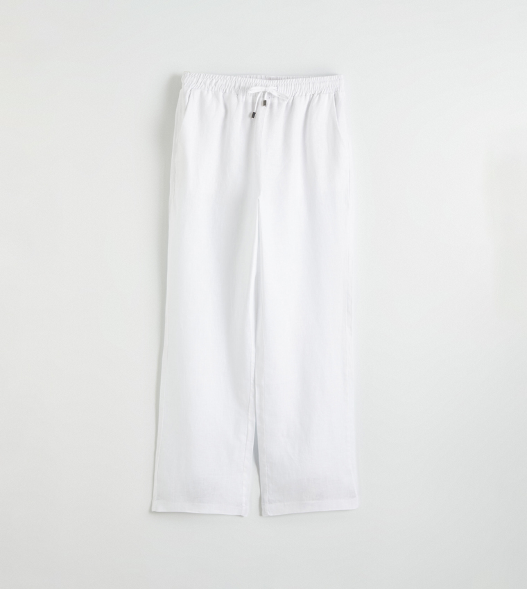 Solid Drawstring Waist Woven Trousers