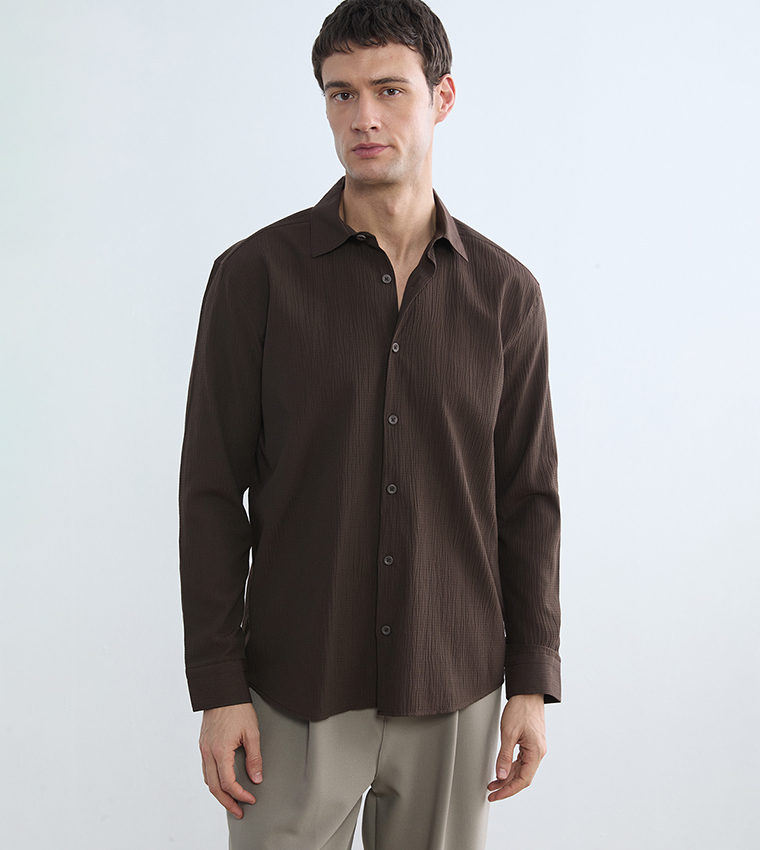 Textured Long Sleeves Regular Fit Shirt