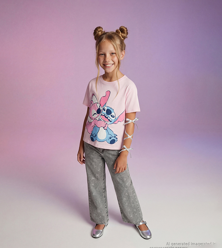 تيشيرت بكم قصير بطبعة ستيتش وانجل