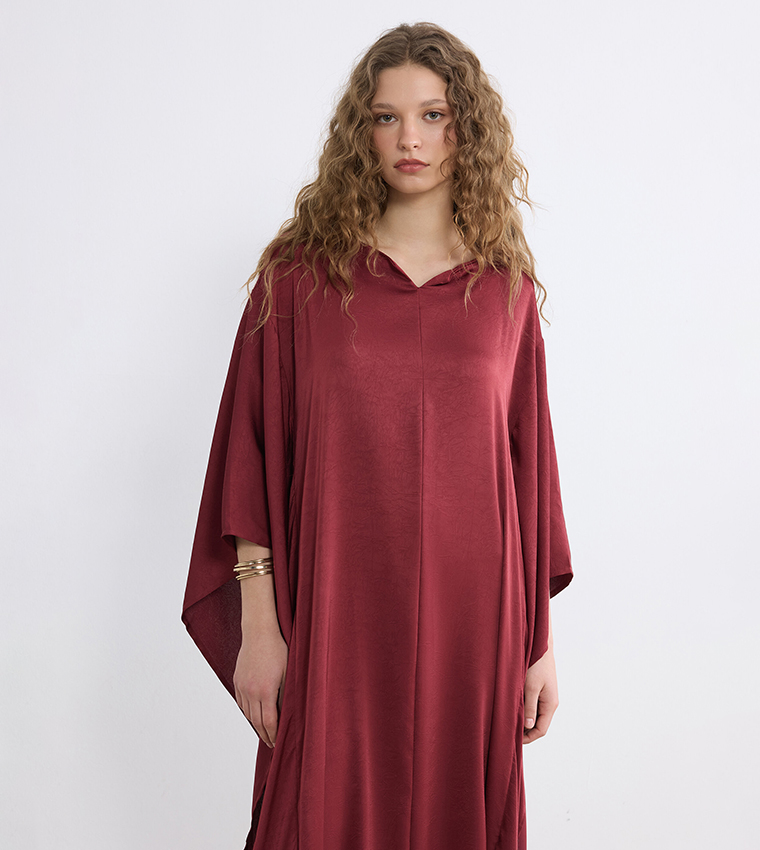Batwing Sleeves Crew Neck Satin Maxi Dress