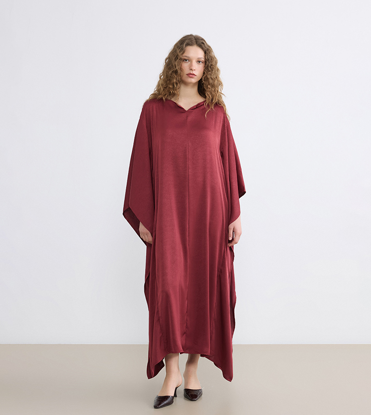 Batwing Sleeves Crew Neck Satin Maxi Dress
