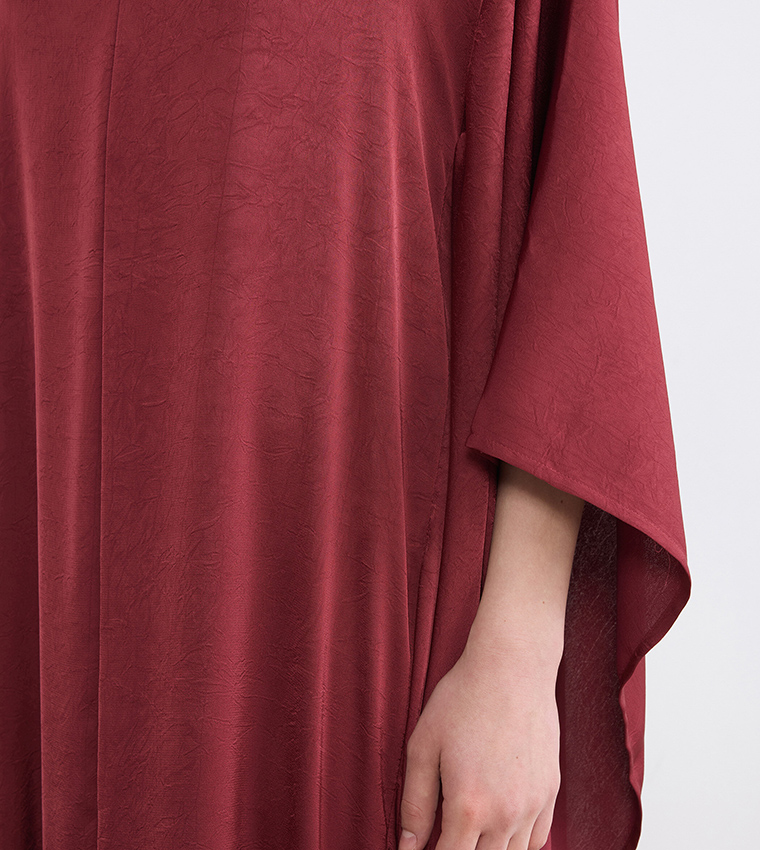 Batwing Sleeves Crew Neck Satin Maxi Dress