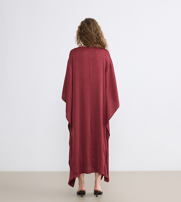 Batwing Sleeves Crew Neck Satin Maxi Dress