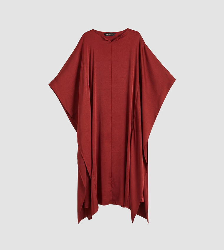 Batwing Sleeves Crew Neck Satin Maxi Dress