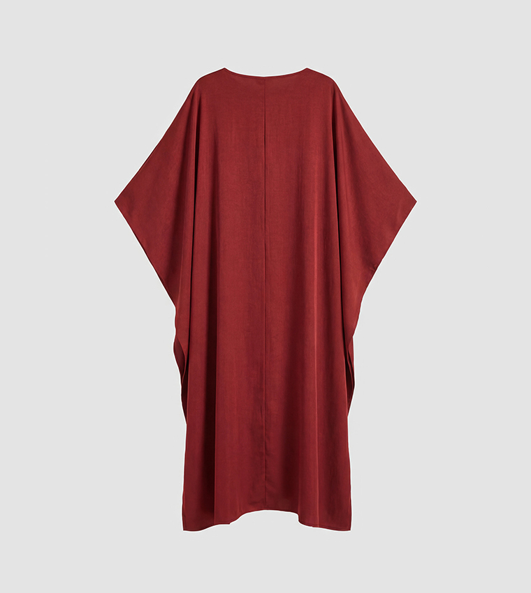 Batwing Sleeves Crew Neck Satin Maxi Dress