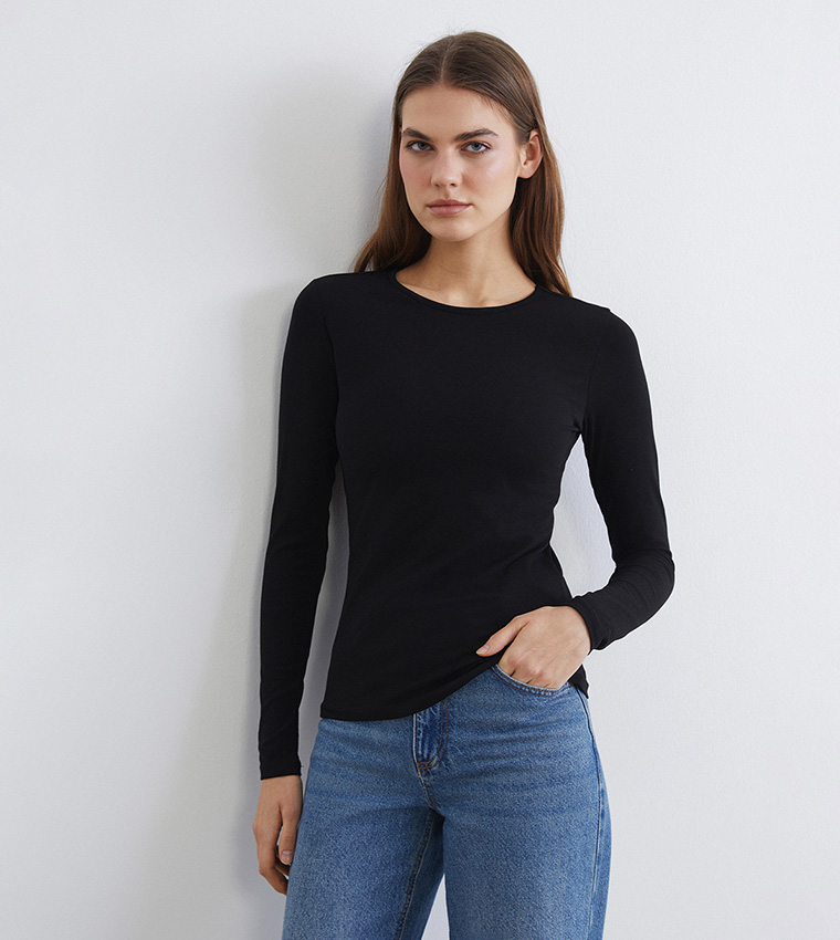 Solid Crew Neck Long Sleeves T-Shirt