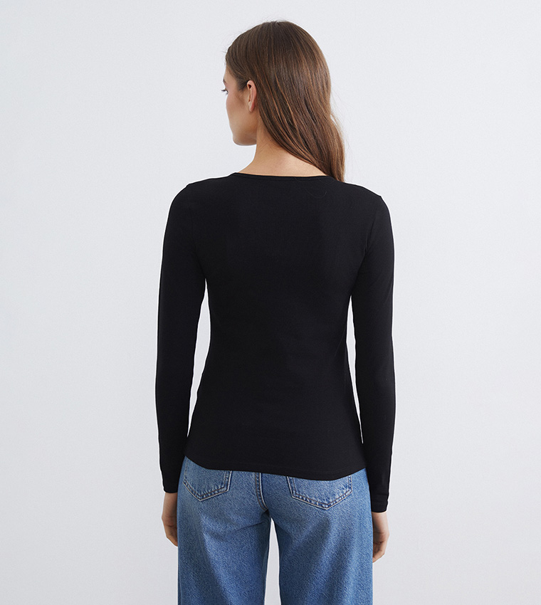 Solid Crew Neck Long Sleeves T-Shirt
