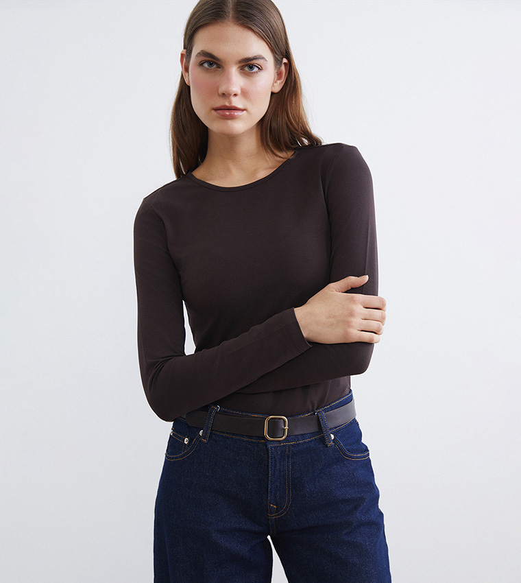 Solid Crew Neck Long Sleeves T-Shirt