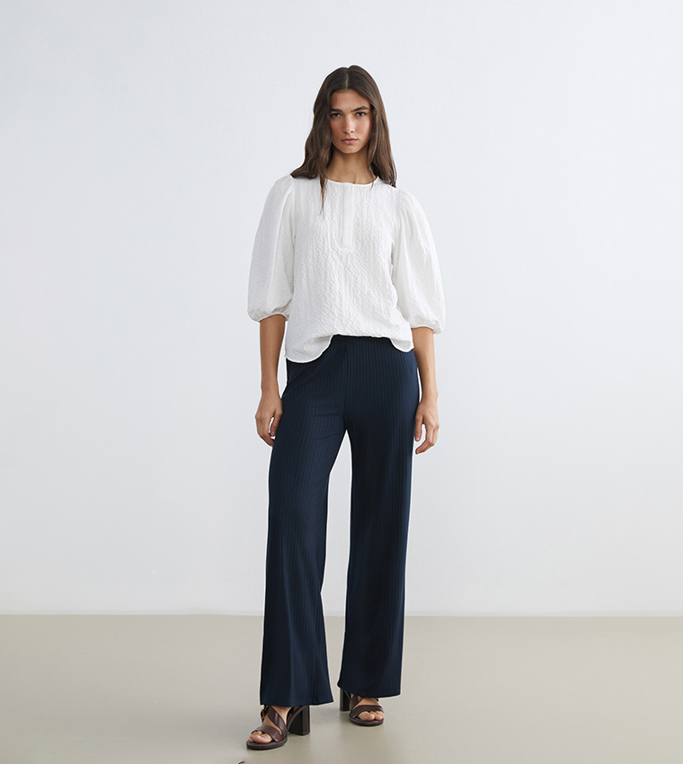 Textured Wide Leg Trousers