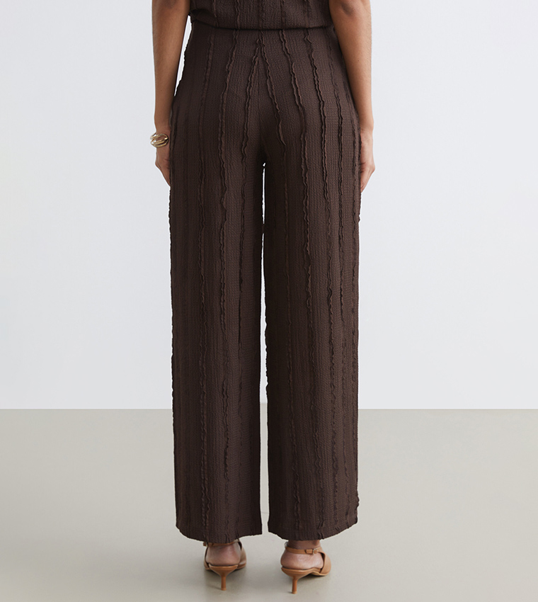 Textured Elastic Waist Wide Leg Trousers