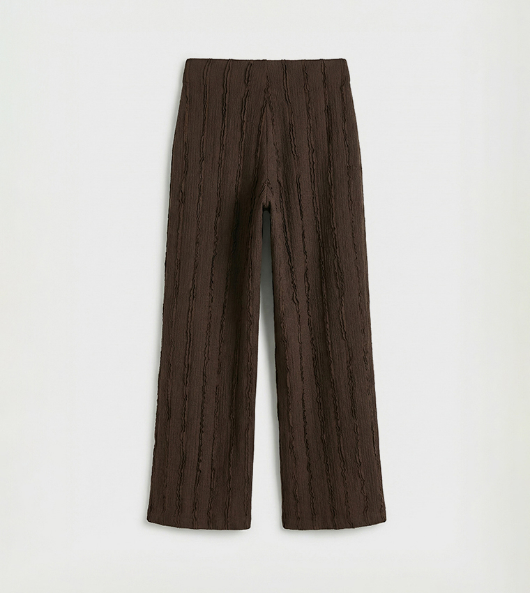 Textured Elastic Waist Wide Leg Trousers