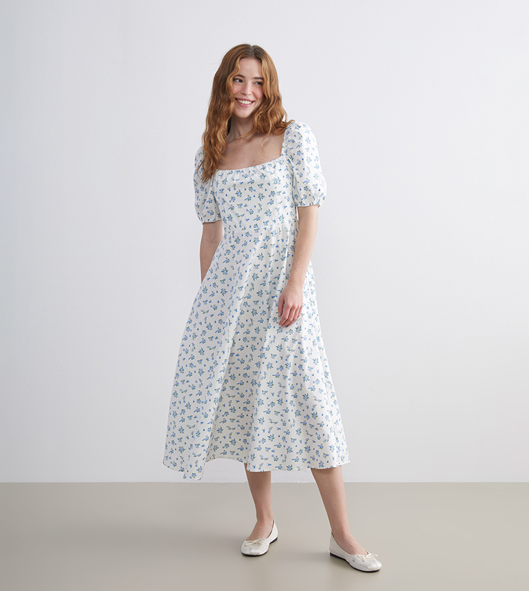 Floral Print Short Sleeves Midi Dress