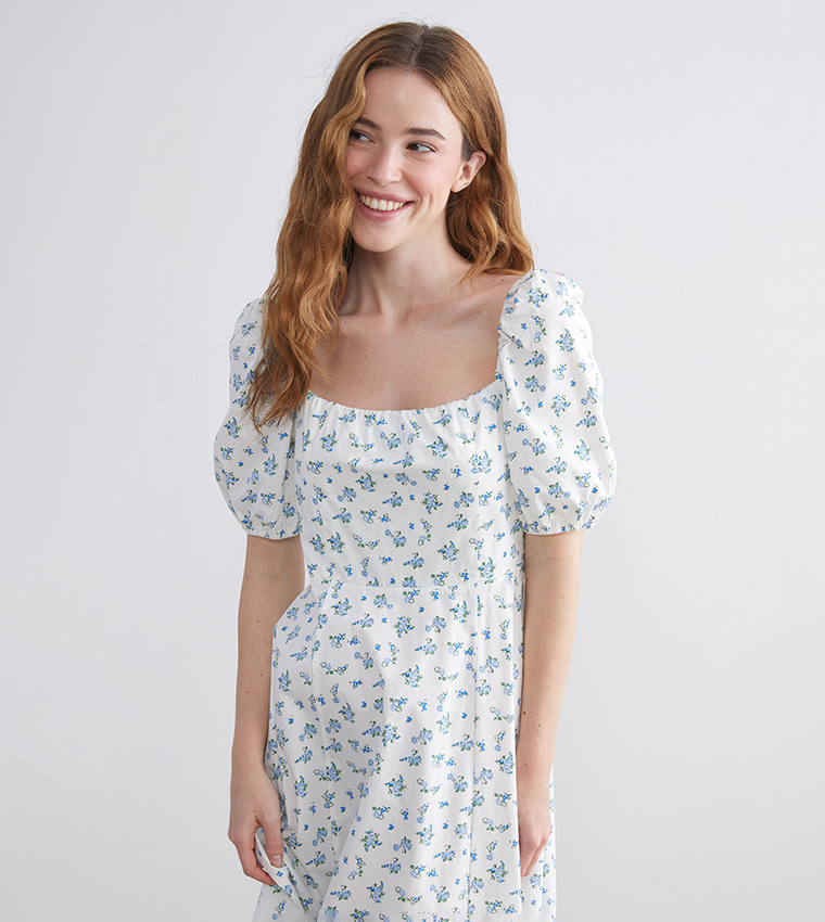 Floral Print Short Sleeves Midi Dress