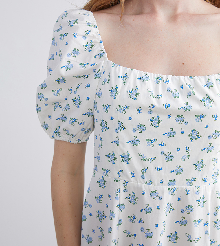 Floral Print Short Sleeves Midi Dress